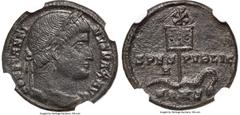 Ancients Roman Imperial Constantine I the Great (AD 307-337). AE3 or BI nummus (18mm, 2.48 gm, 11h). NGC AU 5/5 - 3/5. Constantinople, AD 327. CONSTANTI-NVS MAX AVG, laureate head of Constantine I rig