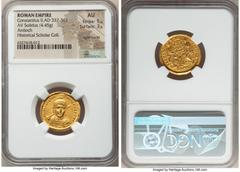 Ancients Roman Imperial Constantius II, as Augustus (AD 337-361). AV solidus (21mm, 4.45 gm, 5h). NGC AU 5/5 - 3/5, light marks. Antioch, 6th officina, AD 355-361. FL IVL CONSTAN-TIVS PERP AVG, pearl-