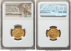Ancients Roman Imperial Theodosius I, Eastern Roman Empire (AD 379-395). AV solidus (21mm, 4.39 gm, 11h). NGC Choice AU 5/5 - 3/5, brushed, edge marks. Sirmium, 6th officina, AD 393-395. D N THEODO-SI