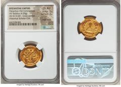 Ancients Byzantine Heraclius (AD 610-641), with Heraclius Constantine. AV solidus (22mm, 4.50 gm, 7h). NGC Choice AU 5/5 - 3/5, edge marks. Constantinople, 10th officina, ca. AD 626-629. dd NN hЄRACLI