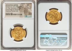 Ancients Byzantine Romanus III Argyrus (AD 1028-1034). AV histamenon nomisma (25mm, 4.39 gm, 6h). NGC MS 5/5 - 4/5. Constantinople. +IhS XIS RЄX-RЄϚNANTInm (m inverted), Christ enthroned facing, weari