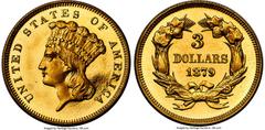 Proof Three Dollar Gold Pieces 1879 $3 PR65+ Deep Cameo PCGS. CAC. Ex: Harry W. Bass, Jr. Collection. The 1879 three dollar gold piece has a reputation for being one of the more available issues in th