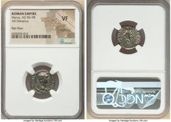 Ancients Roman Imperial Nerva (AD 96-98). AR denarius (17mm, 6h). NGC VF, scratches, flan flaw. Rome, AD 97. IMP NERVA CAES AVG-P M TR P COS II P P, laureate head of Nerva right / FORTVNA-AVGVST, Fort