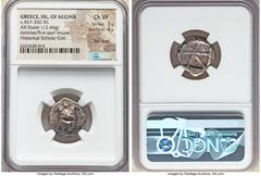 Ancients Greek SARONIC ISLANDS. Aegina. Ca. 457-350 BC. AR stater (19mm, 12.44 gm). NGC Choice VF 3/5 - 4/5, flan flaws. Ca. 445/4-430 BC. Land tortoise with segmented shell, seen from above / Five-pa