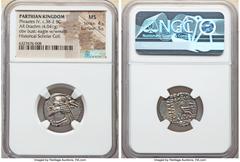 Ancients Greek PARTHIAN KINGDOM. Phraates IV (ca. 38-2 BC). AR drachm (20mm, 4.04 gm, 12h). NGC MS 4/5 - 5/5. Ecbatana. Diademed, draped bust of Phraates IV left, royal wart on forehead, wearing segme
