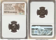 Ancients Roman Imperial Vitellius (late April-20 December AD 69). AR denarius (19mm, 3.21 gm, 7h). NGC Choice Fine 5/5 - 3/5, light scratches. Rome, ca. late April-20 December AD 69. A VITELLIVS GERMA