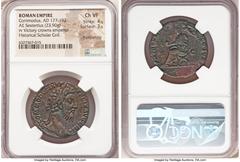 Ancients Roman Imperial Commodus, as Augustus (AD 177-192). AE sestertius (30mm, 23.90 gm, 6h). NGC Choice VF 4/5 - 3/5, light smoothing. Rome, AD 186. M COMMODVS ANT P FELIX AVG BRIT, laureate head o