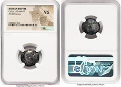 Ancients Roman Imperial Galba (AD 68-69). AR denarius (18mm, 6h). NGC VG. Rome. SER GALBA-AVG, laureate head of Galba right / DIVA-AVGVSTA, Livia standing facing, head left, patera in right hand, grou