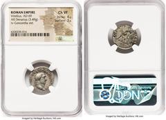 Ancients Roman Imperial Vitellius (late April-20 December AD 69). AR denarius (18mm, 3.49 gm, 7h). NGC Choice VF 4/5 - 3/5. Rome, July-December AD 69. A VITELLIVS GERMAN IMP TR P, laureate head of Vit