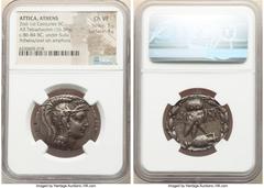 Ancients Greek ATTICA. Athens. Ca. 2nd-1st centuries BC. AR tetradrachm (29mm, 16.36 gm, 12h). NGC Choice VF 5/5 - 4/5. New Style coinage, Roman occupation under Sulla, 1st month, ca. 86-84 BC, by M. 