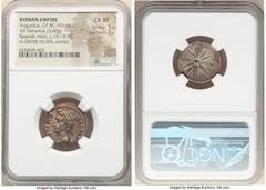 Ancients Roman Imperial Augustus (27 BC-AD 14). AR denarius (20mm, 3.60 gm, 7h). NGC Choice XF 5/5 - 3/5. Spanish mint (Caesaraugusta?), 19-18 BC. CAESAR-AVGVSTVS, head of Augustus left, wreathed with