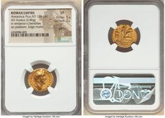 Ancients Roman Imperial Antoninus Pius (AD 138-161). AV aureus (19mm, 6.86 gm, 6h). NGC VF 5/5 - 2/5, graffito, edge marks. Rome, AD 140-143. ANTONINVS AVG PI-VS P P TR P COS III, laureate bust of Ant