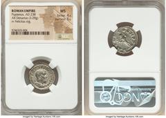 Ancients Roman Imperial Pupienus (April-July AD 238). AR denarius (21mm, 3.29 gm, 5h). NGC MS 4/5 - 5/5. Rome. IMP C M CLOD PVPIENVS AVG, laureate, draped and cuirassed bust of Pupienus right, seen fr