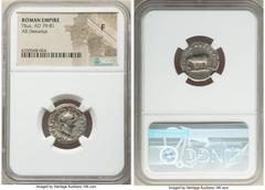 Ancients Roman Imperial Titus, as Augustus (AD 79-81). AR denarius (18mm, 6h). NGC Fine. Rome, January-June AD 80. IMP TITVS CAES VESPASIAN AVG P M, laureate head of Titus right / TR P IX IMP XV COS V