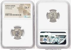 Ancients Roman Imperial Vitellius (late April-20 December AD 69). AR denarius (18mm, 5h). NGC Choice Fine. Rome, July-December AD 69. A VITELLIVS GERMAN IMP TR P, laureate head of Vitellius right / CO