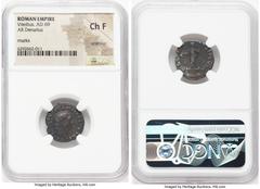 Ancients Roman Imperial Vitellius (late April-20 December AD 69). AR denarius (19mm, 6h). NGC Choice Fine, scratches, marks. Rome. A VITELLIVS GERM IMP AVG TR P, laureate head of Vitellius right / LIB