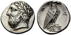 GREEK COINS ELIS OLYMPIA. Stater (Silber), geprägt anlässliche der 105. Olympischen Spiele (360 v. Chr.). Zeuskopf mit Lorbeerkranz // Adler auf Ionischer Säule. BCD Olympia 121; Seltman 179. 11.80 g.