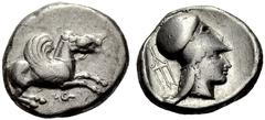 GREEK COINS CORINTHIA KORINTH. Stater (Silber) ca. 430-415 v. Chr. Pegasos nach rechts, darunter Koppa // Kopf der Athena mit korinthischem Helm nach rechts, dahinter nach unten gerichteter Dreizack. 