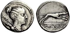 ROMAN COINS COINS OF THE ROMAN REPUBLIC Denar (Silber) 73 v. Chr. Rom. Brustbild der Diana mit Bogen und Köcher nach rechts // Springender Hund nach rechts. Crawf. 394/1a; Syd. 785. 3.60 g. Sehr schön
