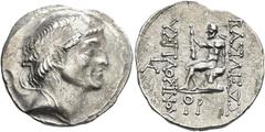 KINGDOM OF CHARACENE.   HYSPAOSINOS, king 125-122 BC. Tetradrachm, Charax-Spasinou, 123-122. AR 16.28 g. Diademed head r. within fillet (stemma). Rev. BAΣIΛEΩΣ / YΣΠAOΣINOY Heracles, nude and bearded,