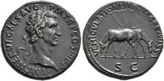 COINS OF THE ROMAN EMPIRE.   NERVA, AD 96-98. Sestertius, 97. AE 29.51 g. IMP NERVA CAES AVG - PM TR P COS III PP Laureate head r. Rev. VEHICVLATIONE ITALIAE REMISSA / SC Two mules grazing, one l., th