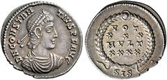 COINS OF THE ROMAN EMPIRE.   CONSTANTIUS II, AD 337-361. Siliqua, Siscia, about 351-355. AR 2.61 g. DN CONSTAN - TIVS PF AVG Diademed, draped and cuirassed bust r. Rev. VOT / XXX / MVLT / XXXX within 