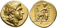 GREEK COINS KINGDOM OF THRACE.   LYSIMACHUS, king 323-281 BC. Stater, gold, Pella, about 286-282. AV 8.56 g. Head r. of deified Alexander the Great, wearing royal diadem and ram's horn of Ammon. Rev. 
