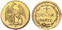 EUROPEAN COINS & MEDALS SCHWEIZ BASEL, STADT 1/2 Dukat o.J. (nach 1785). Stempel von Johann Jakob (II.) Handmann. Basilisk n. l. mit grossem ovalen Wappenschild auf einer Sockelleiste, unten H // DUCA