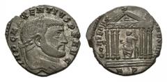 ROMAN COINS COINS OF THE ROMAN EMPIRE Maxentius, 306-312. Nummus 307-308, Rome. Laureate bust right, seen from behind // Roma seated facing, head left, in hexastyle temple, holding globe and sceptre, 