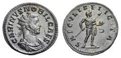COINS OF THE ROMAN EMPIRE diverse Carinus caesar, 282-283. Antoninianus Dec. 282-March 283, Lugdunum. 2.85 g. Radiate, draped, and cuirassed bust right // Carinus standing slightly right, holding tran