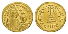 BYZANTINE EMPIRE diverse Constans II., 641-668. Solidus 654-659, Constantinople. 4.42 g. Crowned busts of Constans on left and Constantinus on right facing; Constans with long beard; Constantinus smal