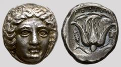 CARIA RHODOS. Tetradrachm ca. 400-380 BC. 15.17 g. Facing head of Helios, slightly turned to right // Rose, pecten low in field left, whole in light incuse square. Pozzi 2685; D. Bérend, Les tétradrac
