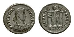 COINS OF THE ROMAN EMPIRE Theodosius I., 379-395. Follis. Siscia. 2.33 g. D N THEODOSIVS P F AVG. Diademed, draped and cuirassed bust right // CONCORDIA AVGGG. RIC 27d. Extremely fine