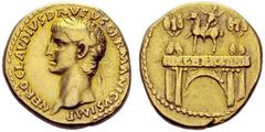 RÖMISCHE MÜNZEN KAISERZEIT NERO CLAUDIUS DRUSUS, Vater des Claudius, † 9 v. Chr. Aureus, postum unter seinem Sohn Claudius , Lugdunum , 41-42. NERO CLAVDIVS DRVSVS GERMANICVS IMP Kopf des Drusus maior