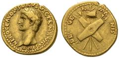 RÖMISCHE MÜNZEN KAISERZEIT NERO CLAUDIUS DRUSUS, Vater des Claudius, †9 v.Chr. Aureus, postum unter seinem Sohn Claudius , 41-42. NERO CLAVDIVS DRVSVS GERMANICVS IMP Kopf des Drusus maior mit L. n.l. 