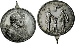 EUROPEAN MEDALS OF HIGH ARTISTIC VALUE FRANCE Henry IV, 1572-1610. Silver medal 1603. With bezel. Commemorating the second birthday of the Dauphin. HENR IIII R CHRIST MARIA AVGVSTA. High-necked busts 