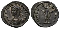 Probus, 276-282. Denarius. Ticinum. 3.51 g. IMP C M AVR PROBVS AVG. Laureate and cuirassed bust left // CONSERVAT AVG. Sol standing left, raising right hand, holding globe in left. RIC - (cf. 307, Aur