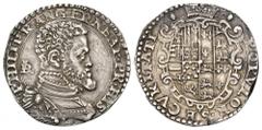 ITALIA NAPOLI Filippo II di Spagna, 1554-1598. Mezzo ducato s.d. 14.92 g. PHILIP R ANG FR NEAP PR HIS. Busto corazzato a destra, con drappeggio sulla spalla d; dietro, IBR in nesso // POPVLOR SECVRITA