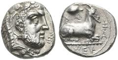 CLASSICAL COINS CYPRUS SALAMIS EUAGORAS I, king about 411-374 BC. Stater. AR 11.11 g. Bearded head of Heracles r., wearing lion skin; in field r. Cypriote legend EUWAKORO. Rev. Goat reclining r. on do