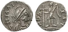 ROMAN COINS ROMAN EMPIRE MAJORIAN, 457-461. Siliqua (?), mint in Gaul . AR 0.70 g. DN MAIOR[IANE PT AVG] Draped, cuirassed bust with diadem r. Rev. [...] - GGG Victory, wearing long dress, standing l.