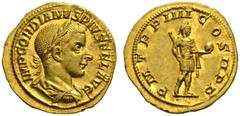 ROMAN COINS ROMAN EMPIRE GORDIANUS III PIUS, 238-244. Aureus, 241-243. AV 4.51 g. IMP GORDIANVS PIVS FEL AVG Laureate, draped and cuirassed bust r. Rev. PM TR P IIII COS II PP Gordian, laureate and we