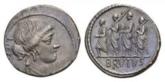 IMPERATORIAL COINAGE M. Junius Brutus, 54 BC. Denarius, Rome. 3.74 g. LIBERTAS. Head of Libertas right // The consul L. Junius Brutus walking left between two lictors and preceded by an accensus; BRVT