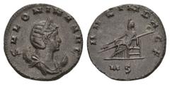 COINS OF THE ROMAN EMPIRE Salonina Augusta, 254-268. Antoninianus 266, Mediolanum (Milan). 4.95 g. Draped bust right, wearing stephane, set on crescent // AVG IN PACE. Salonina seated left, holding ol