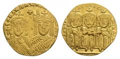 BYZANTINE EMPIRE Constantinus VI, 780-797 and Irene. Solidus 780-790, Constantinople. 4.43 g. Crowned facing busts of Constantine IV, draped and holding globus cruciger, and Irene, wearing loros and h