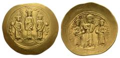 BYZANTINE EMPIRE Romanus IV, 1068-1071. Histamenon, Constantinople. 4.39 g. Christ standing facing, crowning Romanus and Eudocia // Michael between Constantius and Adronicus, all standing facing. Sear