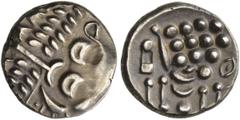 CELTIC COINS BRITAIN. DUROTRIGES. Stater, silver (with some very low gold content) AR 5.67 g. Dislocated, laureate head. Rev. Disjointed horse standing l., above, three rows of pellets (11 altogether)