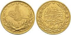 TURKEY - A PRIVATE COLLECTION OF GOLD COINS OF THE OTTOMAN EMPIRE SULTANATE. Mohammed VI, 1918-1922. 100 Piaster AH 1336, Year 1 (AD 1918), Islambul. Yellow gold edition. Fr. 186; K./M. 821; Schl. 754