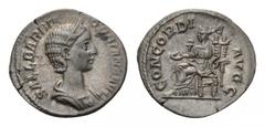 ROMAN COINS COINS OF THE ROMAN EMPIRE Orbiana, wife of Severus Alexander, 222-235. Denarius 225, Rome. 2.48 g. Diademed and draped bust of Orbiana to right // Concordia seated left on throne, holding 