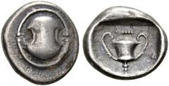 CLASSICAL COINS BOEOTIA. THEBES. Hemidrachm, about 425-375 BC. AR 2.67 g. Boeotian shield. Rev. [Θ-ΕΒ] Cantharus, above, club. BCD, Boeotia 408. SNG Cop. 289. Very fine