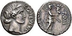 ROMAN COINS THE CIVIL WARS. THE CIVIL WARS, AD 68-70. Denarius, Spain. AR 3.64 g. BON EVENT Diademed head of Bonus Eventus r., the hair in the back in a chignon. Rev. ROM - RENASC Roma, wearing short 
